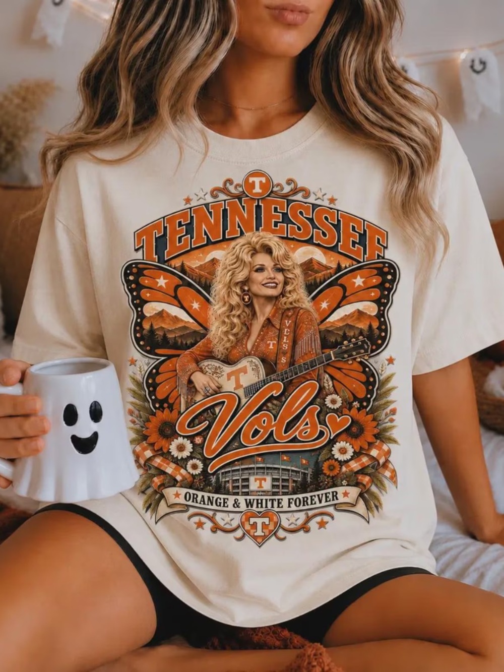 Off White Tennessee Vols Graphic Tee with Orange Accents